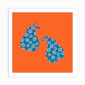 Pears Blue Circles On Orange Art Print