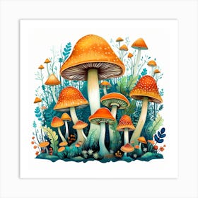 Mushrooms In The Forest 31 Art Print