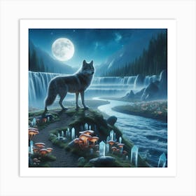 Wolf on the Riverbank 3 Art Print