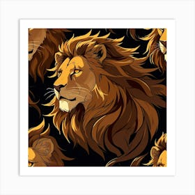 Seamless Pattern Of Lions Art Print