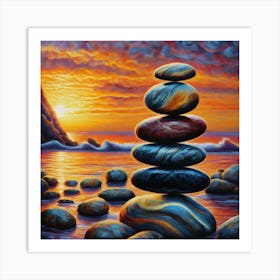 Zen balancing stones at sunset 4 Art Print