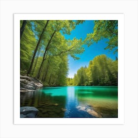 Blue Lake In The Forest 1 Art Print