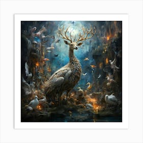 Deer In The Night Art Print