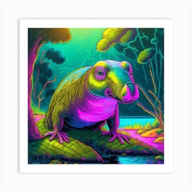 Duckbilled Platypus In Neon Art Print