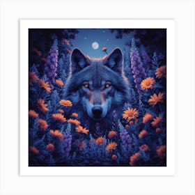 Wolf In Flowers Art Print