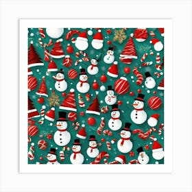 A Christmas Theme Art Having Snowmancandiesteal Red And White Theme Abstract Pattern By Jacob 603484836 (1) Art Print