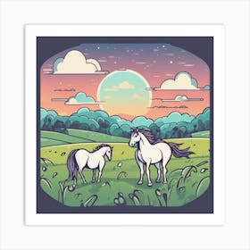 Two Horses In The Meadow Art Print