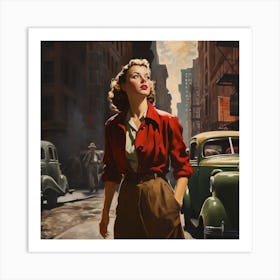 Woman Walking Down The Street Art Print