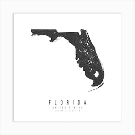 Florida Mono Black And White Modern Minimal Street Map Square Art Print