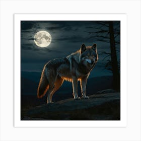 Wolf At Night Art Print