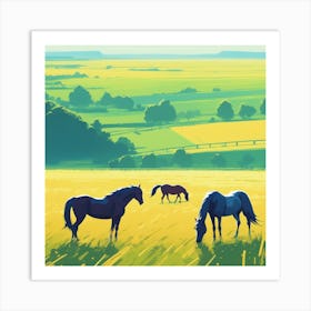 Horses Grazing In A Field 6 Art Print