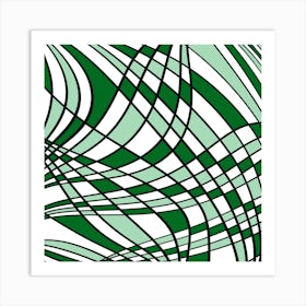 Abstract Green And White Wavy Lines Art Print