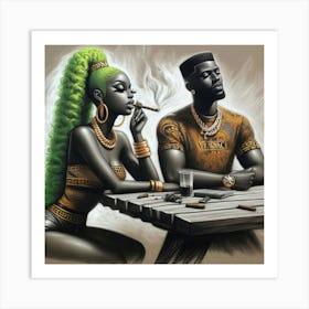 Man And A Woman Smoking Art Print