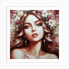 Woman With Flowers On Her Head Art Print