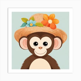 Floral Baby Monkey Nursery Illustration (3) Art Print