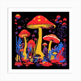 Mushrooms In The Forest Art Print