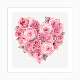 Pink Roses Heart 4 Art Print