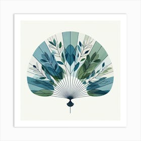 Scandinavian style, Fan of green-blue transparent leaves 2 Art Print