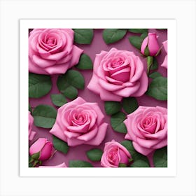 Pink Roses Seamless Pattern 3 Art Print