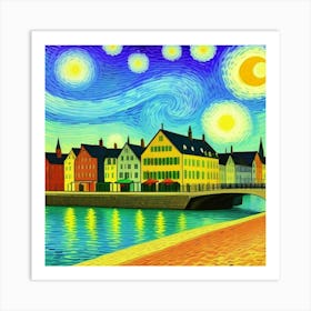 A Haven of Heritage: Rustic Village Life" Starry Night Over The Rhine Art Print