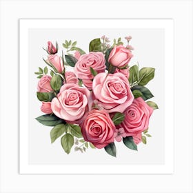 Pink Roses Bouquet Art Print