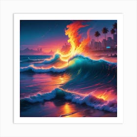 Cyberpunk Breathtaking Beach Landscape Art Print