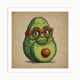 Avocado With Glasses 2 Art Print