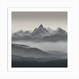 Mountain Range In Fog 1 Art Print