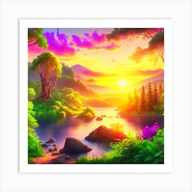 Sunset In The Forest 13 Art Print