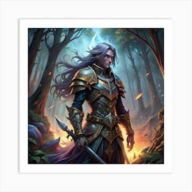 Man In Armor In The Forest Art Print