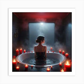 Woman In A Bathtub With Candles Art Print