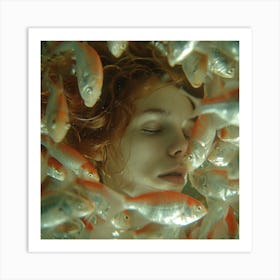 Girl Surrounded By Fish Art Print