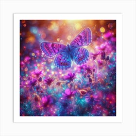 Butterfly In A Flower Field Art Print