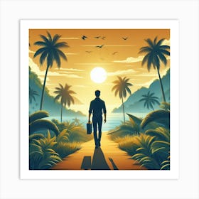 Man Walking In The Tropical Landscape Art Print