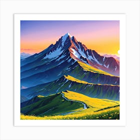 Mountain Landscape Painting, Illustrate A Close Up Of A Blooming Flower With Intricate 1 Art Print