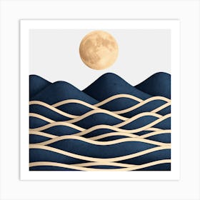 Moon And Waves 70 Art Print