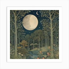 William Morris Print Night Forest Moon Poster Vintage 0 Art Print