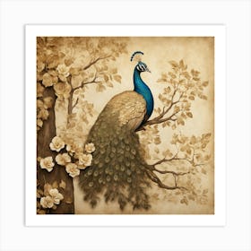 Default Gold And Sepia Peacock In A Tree A Regal Peacock With 0 Art Print