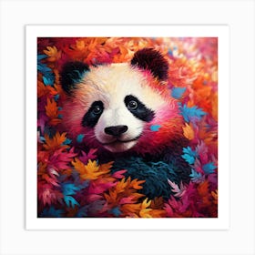 Panda Bear In Autumn Leaves 1 Art Print