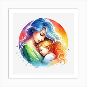 Mother And Child - Watercolor Mothers Day 1 Art Print