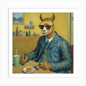 Llama Relaxed at the Café Art Print