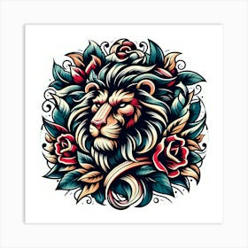 Lion Head Tattoo 1 Art Print