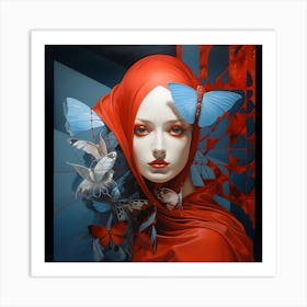 Portrait Of A Woman With Butterflies Art Print