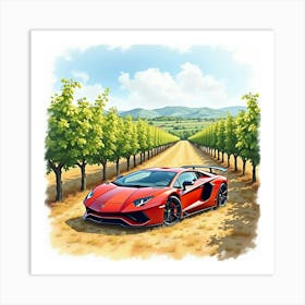 Lamborghini Sián In A Watercolor Vineyard At Harvest Time 1 Art Print