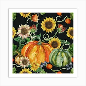 Sunflowers And Pumpkins Art Print