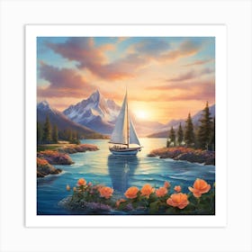 Sunset Sailboat 1 Art Print