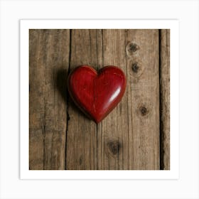 Red Heart On Wooden Background Art Print