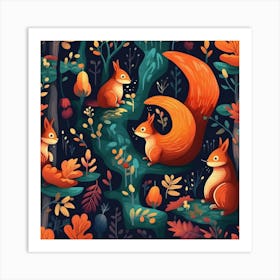 Squirrels In The Forest Art Print