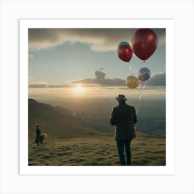 Man with balloons outside Art Print