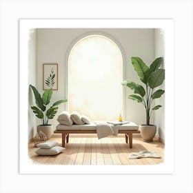 A Soothing Watercolor Image Of A Wellness Space Designed For Comfort And Healing 1 Art Print